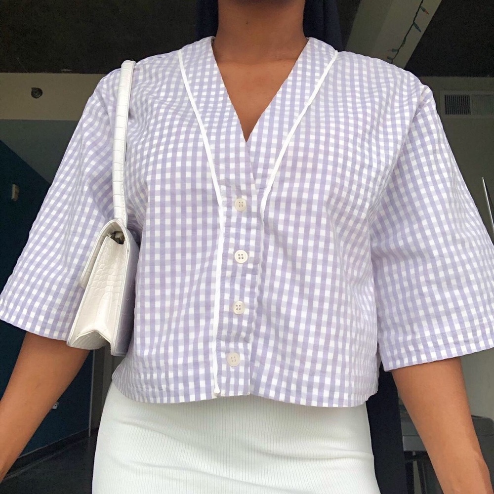 ♡ zara lilac gingham top ♡